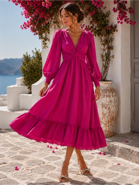 Sabina Musayev Dresses & Skirts - Sabina Musayev Frida Pink Open Back Puff Sleeve Occasion Midi Dress Sz Large